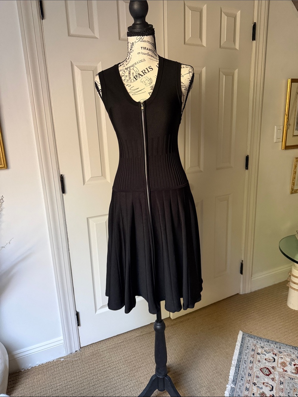 Parker Black Sleeveless Zip-Front Flared Mini Dress
